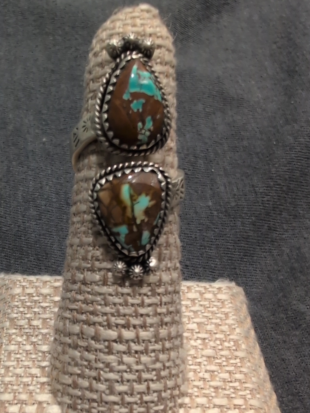 Turquoise #8 Double Stone Sterling Silver-Women's Ring Adjustable Size